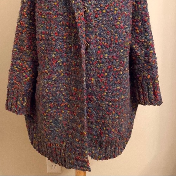 Curio New York Grey Red Chunky Knit Ribbed Alpaca Mohair Cardigan Sweater Size M - Picture 3 of 14